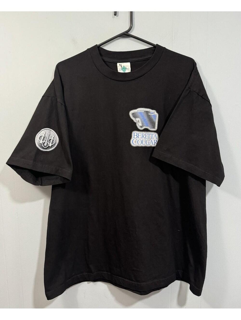 New Vintage 90s Beretta Cougar Single Stitch Tour Champ XL Gun Black  Shirt